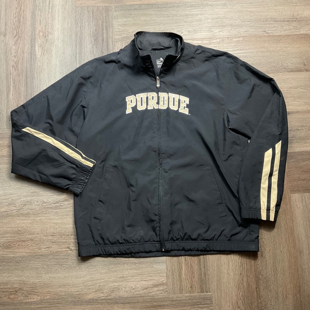 Y2K Nike Team Purdue Boilermakers Full Zip Windbreaker Jacket Men XL Black Gold